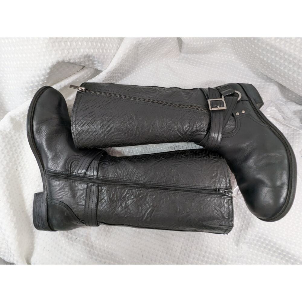 GIANNI BINI! ULTRA MOTO/BIKER STYLE HEAVY BLACK GENUINE LEATHER BOOTS! SZ 10M - Picture 6 of 11